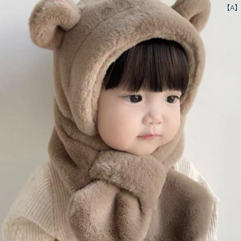 耳あて帽子 ベビー 男の子 女の子 マフラー 一体 かわいい キュート 秋冬 厚手 保温 防風 アクリル 生..