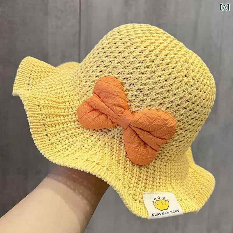 子供 男の子 女の子 ベビー 春夏 日よけ帽子 大つば 透かし ストローハット 通気 UVカット ビーチハッ..