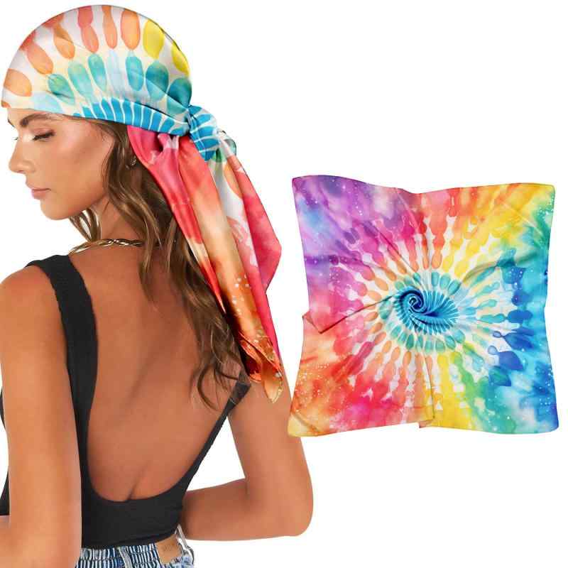 メンズ レディース スカーフ ヘッドスカーフ 薄手 ポリエステル タイダイ柄 プリント 花柄 レトロ ヒッ..