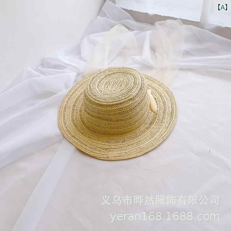 麦わら帽子 女の子 夏 大つば 平頂 リボン 韓国 シンプル かわいい 日よけ UVカット 透気性 軽量 ベー..