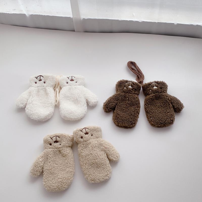 手袋 キッズ 男の子 女の子 刺繍 カートゥーン ストラップ 冬用 暖か ポリエステル フルフィンガー 白 ..