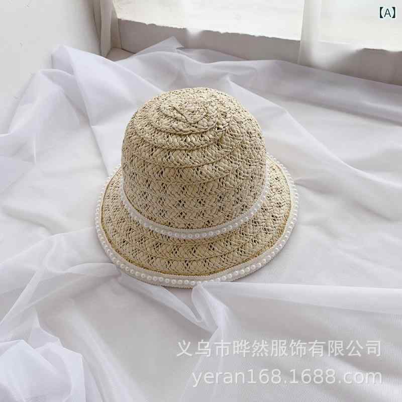 女の子 麦わら帽子 夏 UVカット ワイドブリム ビーチ サンド 親子 日よけ 通気性 防風 シンプル エレガ..
