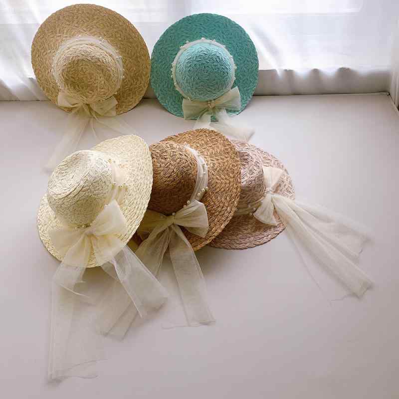 女の子 麦わら帽子 夏 防晒 かわいい 子供 日よけ UVカット 通気性 紙草素材 青 ピンク カーキ 大つば ..