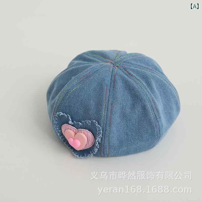 ベレー帽 男の子 女の子 子供 ベビー デニム 綿混 ハート柄 冬 アウトドア 遮陽 通気 保暖 風防 かわい..