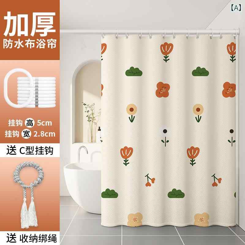 浴室 カーテン 防水 防カビ 軽量 速乾 ポリエステル シャワー 用 隔断 用 穴あけ 不要 モダン チェック 柄 花 柄 動物 柄 グリーン ブルー グレー