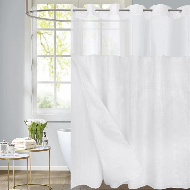 バスルーム カーテン 防水 フックレス ドット 提花 二重 ポリエステル モダン シンプル 多色 白 灰 ベージュ おしゃれ かわいい インテリア オールシーズン