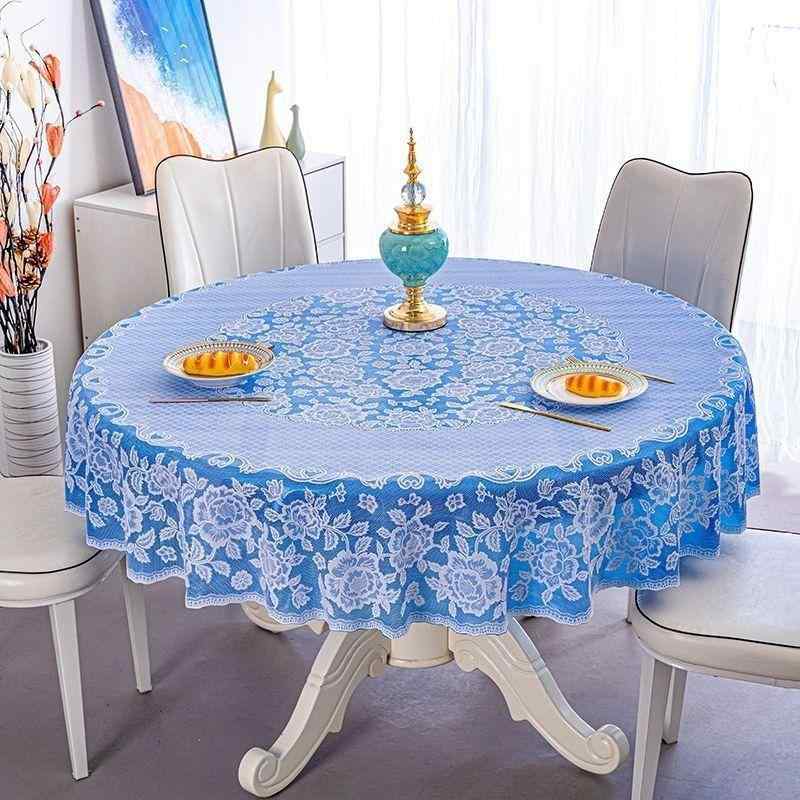 大型 丸型 テーブルクロス プラスチック PVC 防水 耐油 耐熱 免洗 幾何学柄 モダン シンプル 家庭 食卓 ダイニング 装飾 おしゃれ インテリア カラフル 赤 緑 ピンク