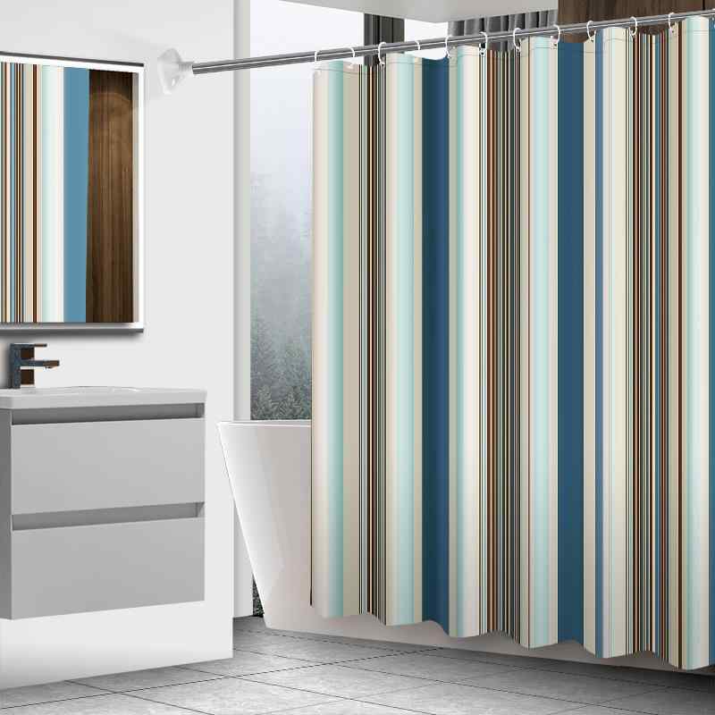 浴室カーテン シャワーカーテン 仕切りカーテン ドアカーテン ストライプ柄 防水 防カビ ポリエステル素材 取り付け簡単 美式スタイル 多色パターン 耐久性 軽量 バスルーム用