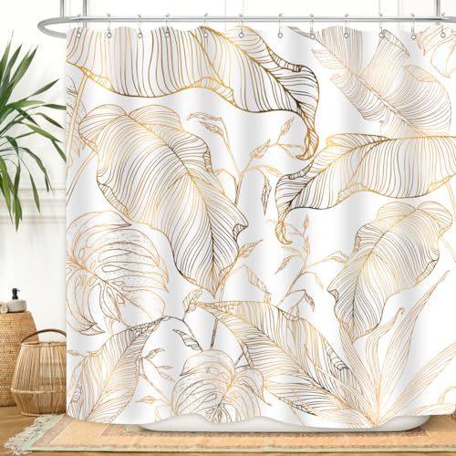 シャワーカーテン 熱帯ヤシの葉柄 バナナの葉柄 プラチナカラー 植物美学 モダンシンプル 浴室装飾 防..