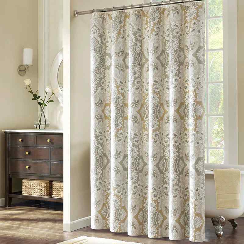 シャワーカーテン 浴室用 間仕切り ヨーロッパ風 レトロスタイル 高級感 ポリエステル素材 布製 厚手 防水加工 防カビ加工 乾湿分離 トイレ用 家庭用 ベージュ ブラウン 黒