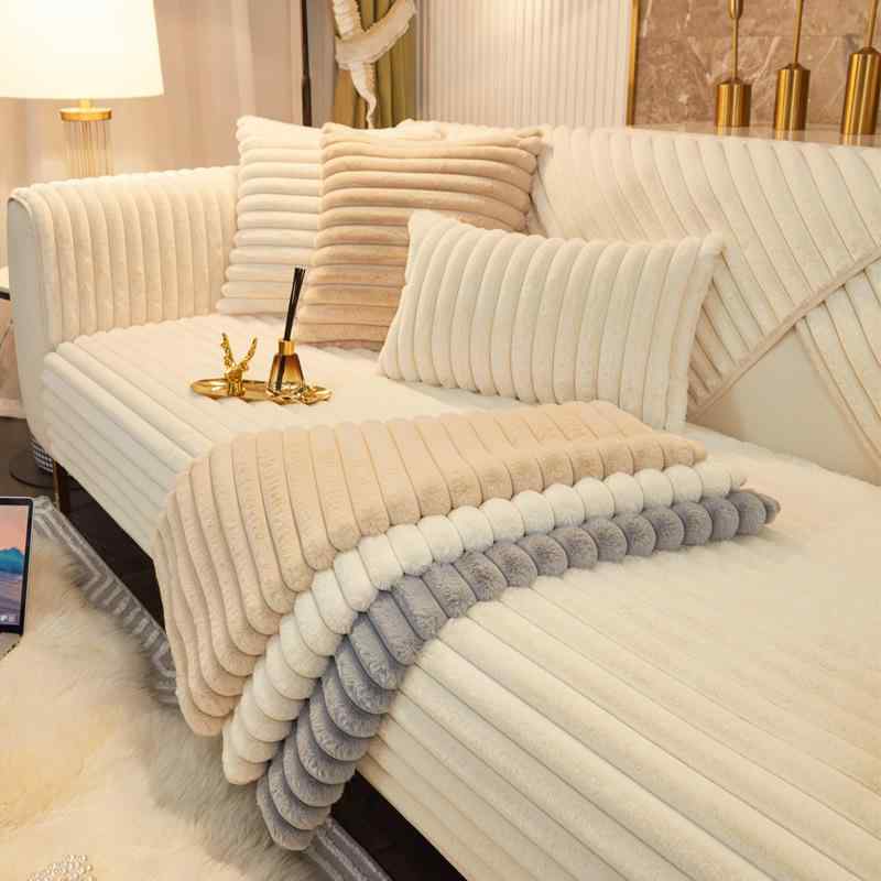 ソファパッド クッションカバー ソファセット 冬 厚手 暖かフランネル ストライプ柄 純色 フレンチ風 ..