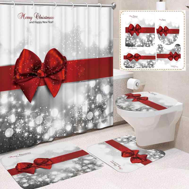 シャワーカーテン 浴室セット クリスマス スノーマン 柄 かわいい アメリカンスタイル ポリエステル 多色 冬 デジタルプリント トイレマット バスラグ U型マット 4点セット