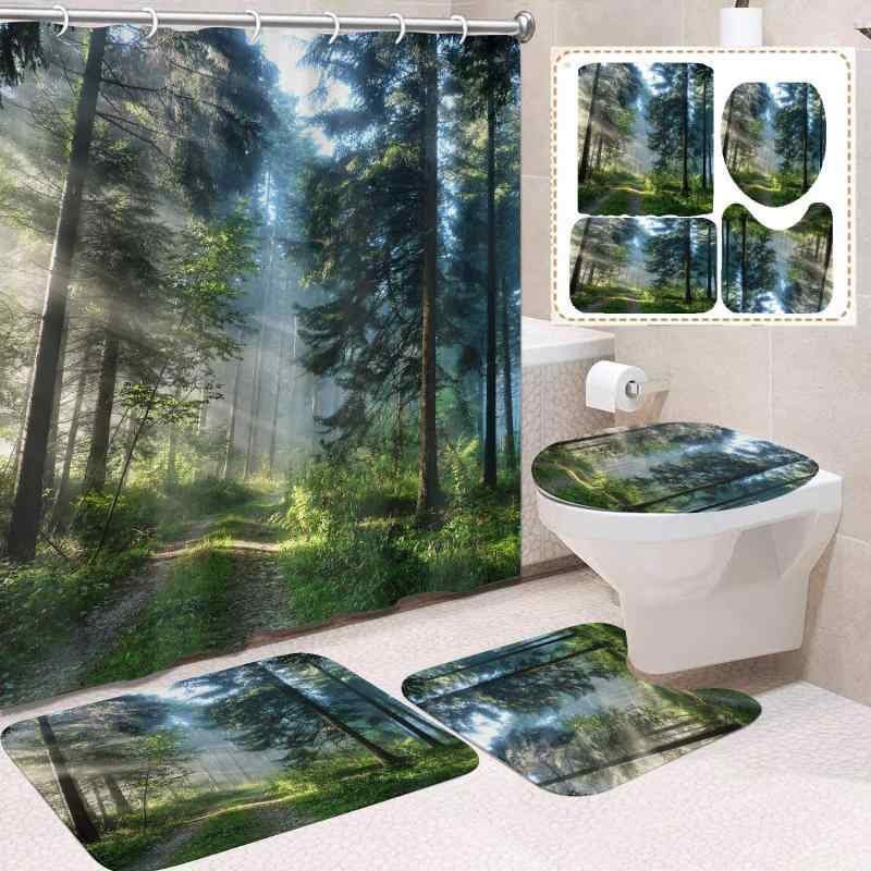浴室 シャワーカーテン セット ポリエステル素材 動物プリント 緑植物柄 デジタルプリント アメリカンスタイル 防水加工 クリエイティブ