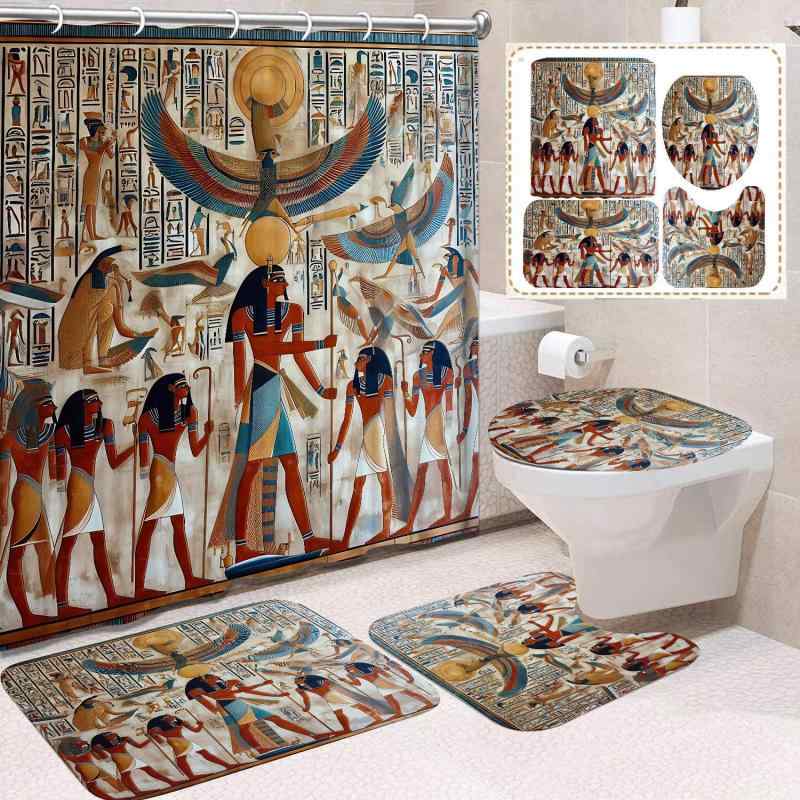 浴室 カーテン セット 古代 エジプト 柄 プリント 寝室 吊り バスルーム 仕切り ポリエステル 素材 防水 耐久