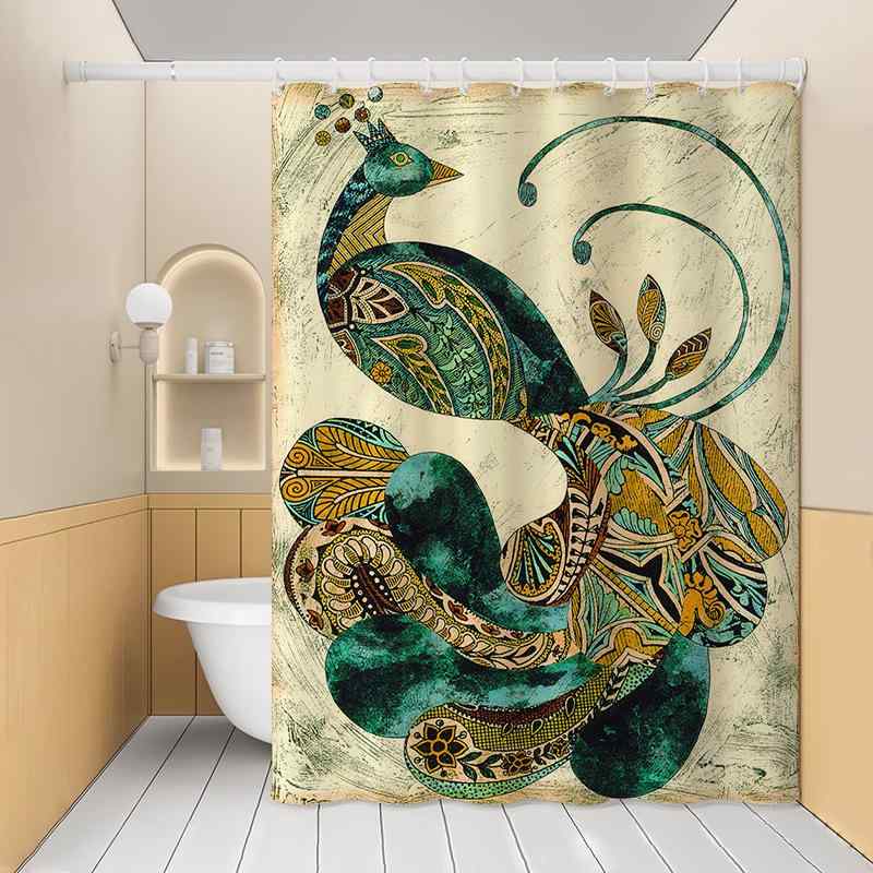 浴室カーテン 抽象 カートゥーン動物柄 防水 防カビ ポリエステル製 バスルーム用 シャワーカーテン ア..