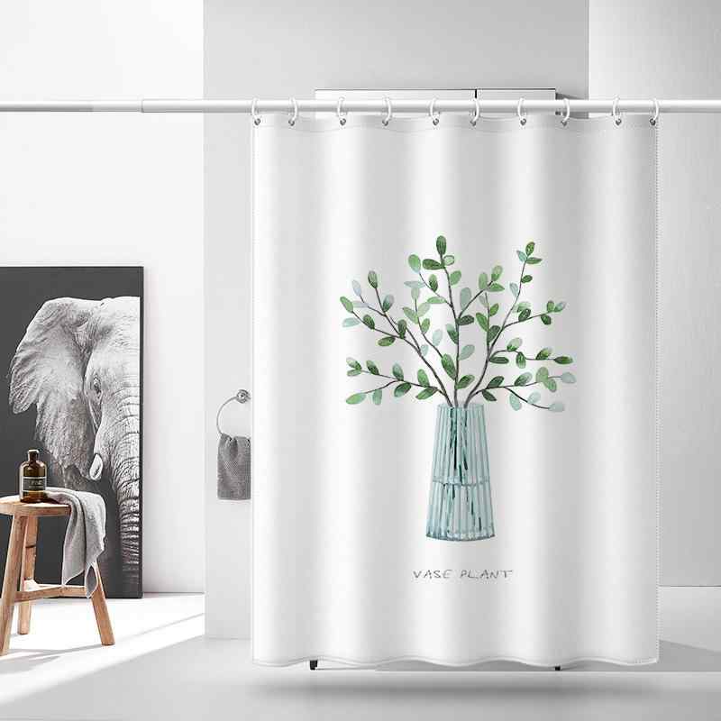 シャワーカーテン 北欧風 植物柄 ストライプ 防水 防カビ ポリエステル 浴室用 シンプル 爽やか 軽量 耐久性