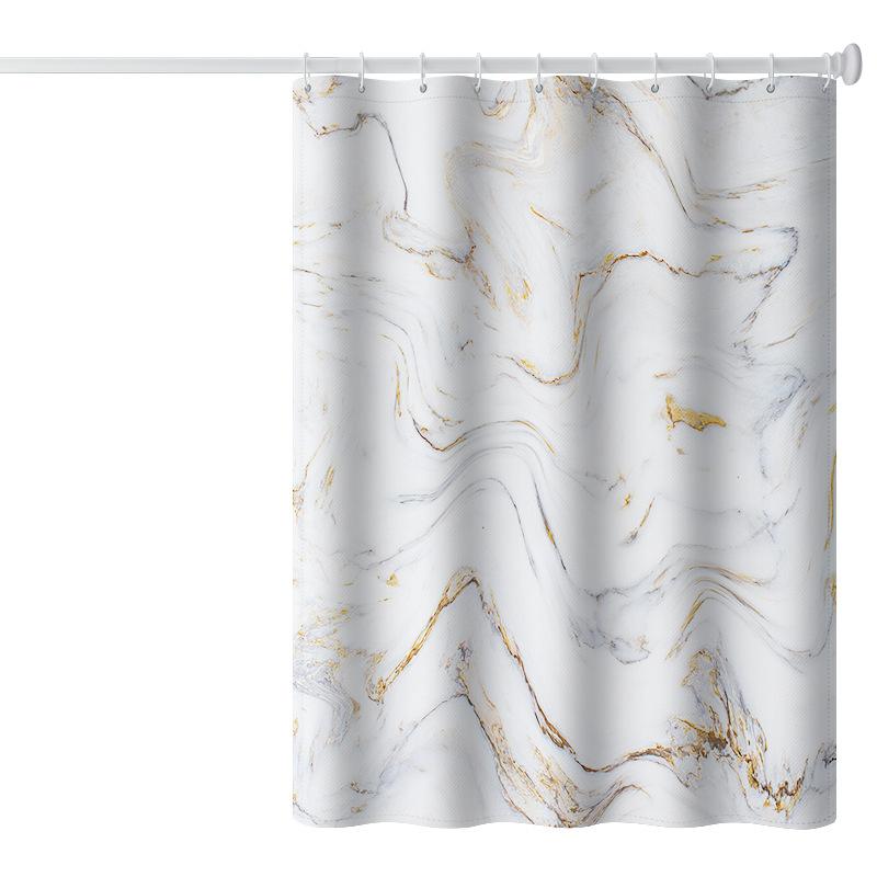 浴室カーテン 防水 防カビ ポリエステル 大理石柄 シャワー 仕切り モダン シンプル プリント リング付きセット