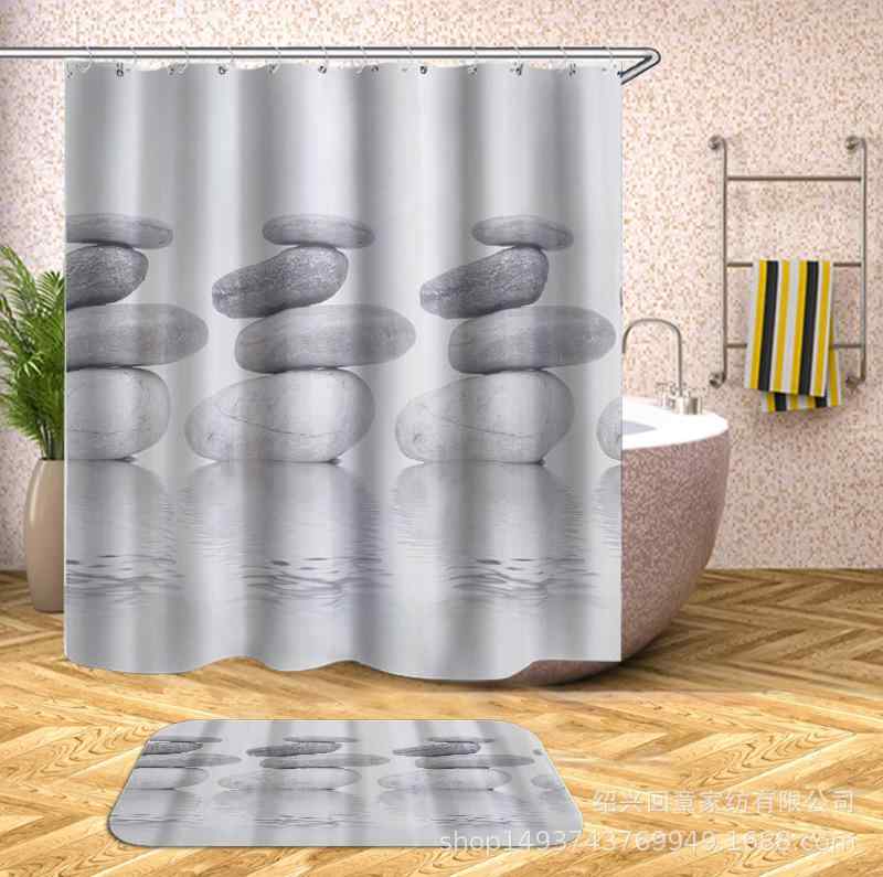 シャワーカーテン グレー 積層石柄 転写プリント 防水 防カビ ポリエステル素材 モダン シンプル 浴室 インテリア おしゃれ 普段使い