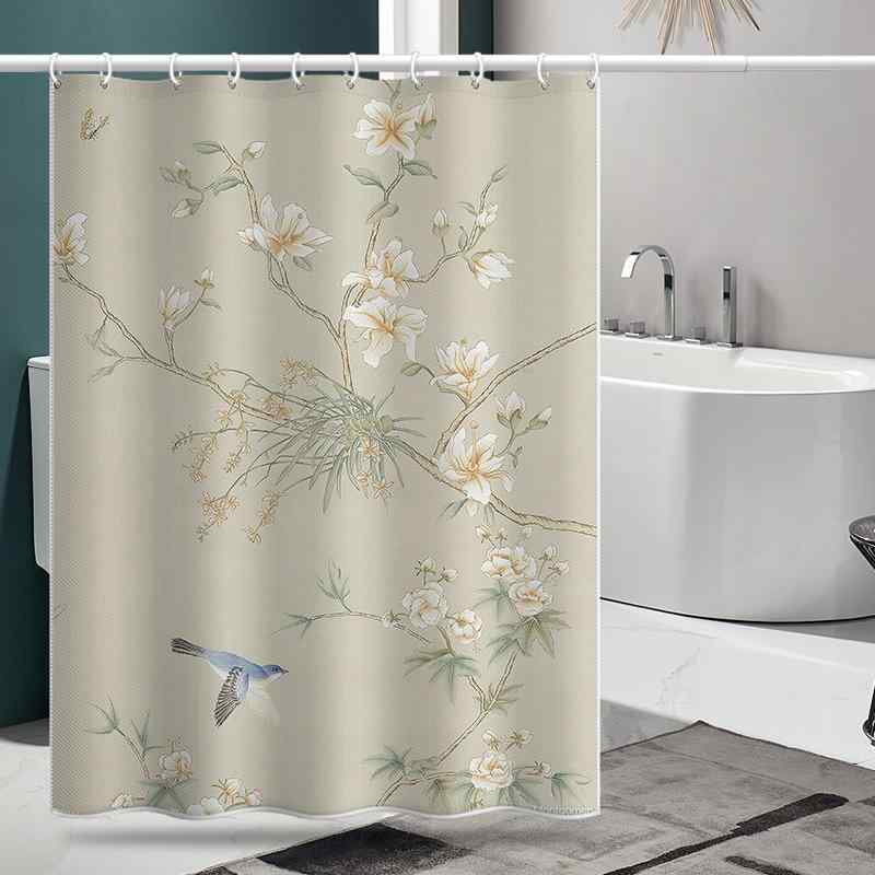 浴室 カーテン ポリエステル 防水 防カビ アメリカン カントリー レトロ 東南アジア 植物 花鳥 梅花 葉..