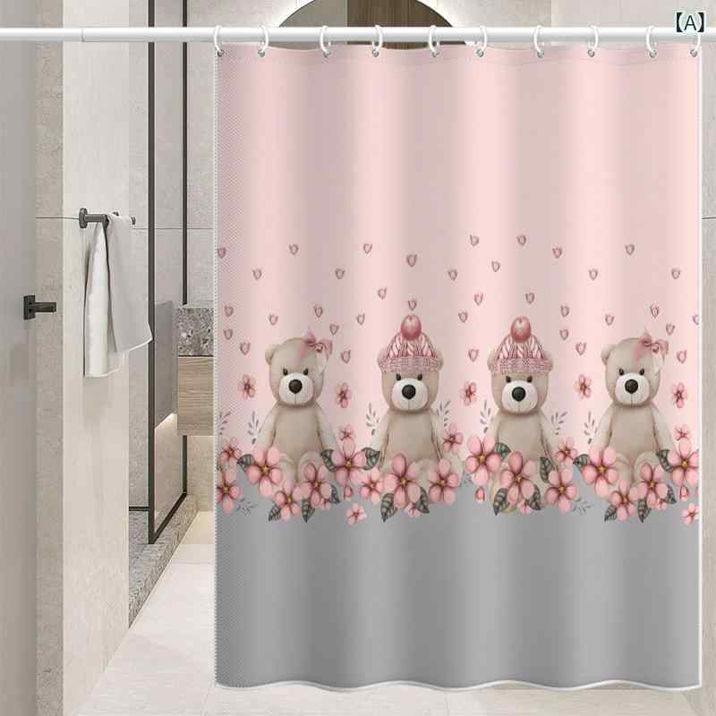 シャワーカーテン 浴室 防水 ピンク ベア 柄 ポリエステル 厚手 防カビ 仕切り 爽やか かわいい セット