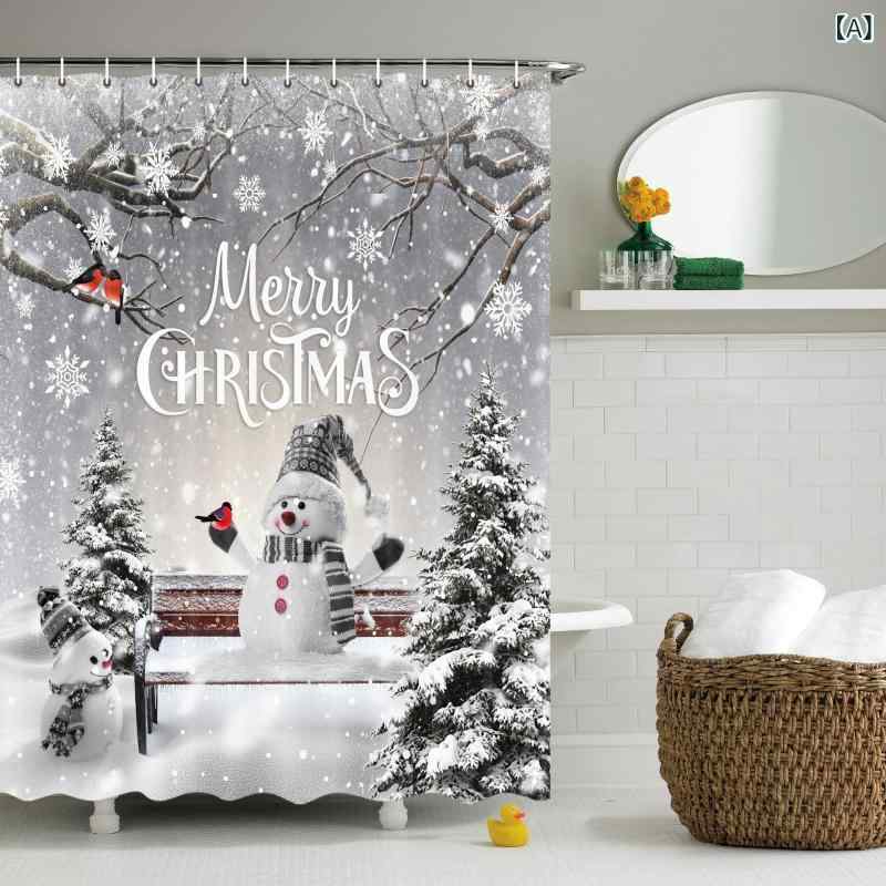 浴室カーテン シャワーカーテン クリスマスツリー 雪だるま サンタクロース ポリエステル 防水 デジタ..