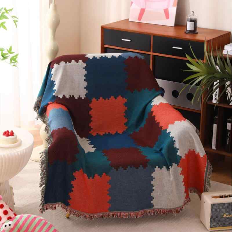 ブランケット ソファカバー チェック柄 マルチカラー ポリコットン 混紡 防塵 キャンプ用 アウトドア ..