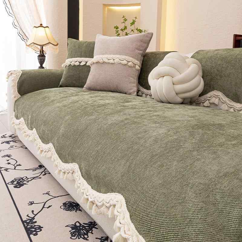 ソファクッション 無地 チェニール 高級感 防滑 シンプルスタイル オールシーズン使用 マカロンカラー ..