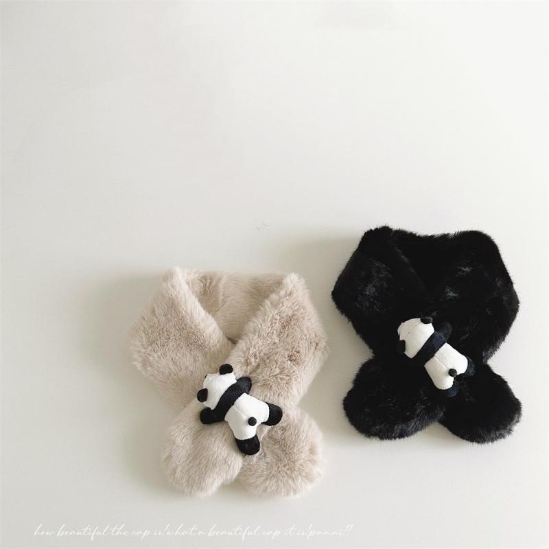 キッズ マフラー 男の子 女の子 秋冬 パンダ柄 ふわふわ 暖か フェイクファー 親子 黒 ピンク カーキ