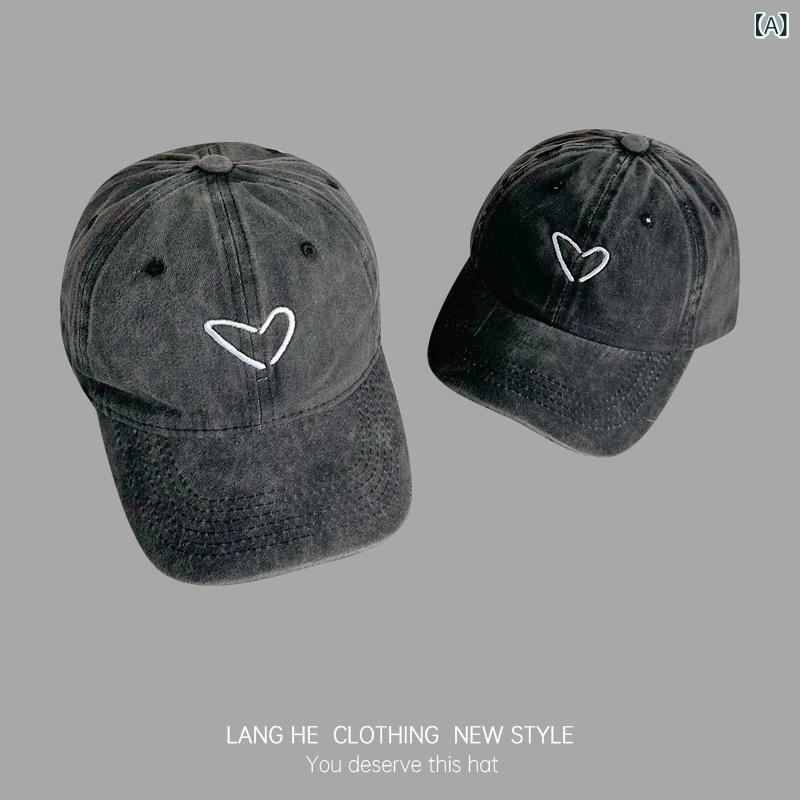 野球帽 親子 男の子 女の子 ハート 刺繍 カジュアル 綿 日よけ 保暖 風防ぎ 黒 紺 カーキ