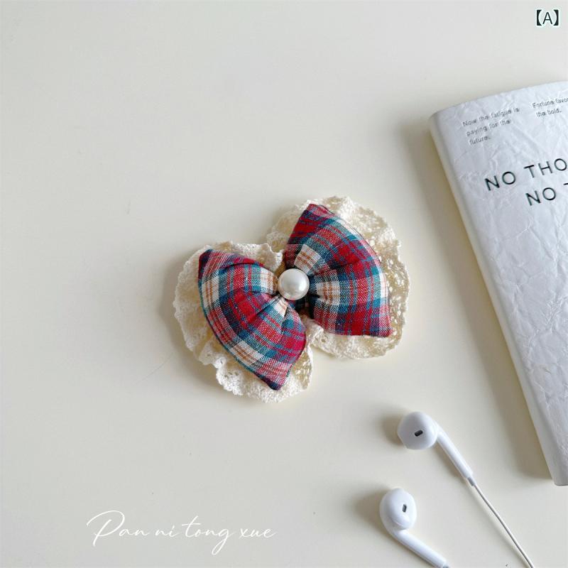 DIY アクセサリー 女の子 ヘア飾り バッグ飾り ブローチ セット かわいい レース 花柄 チェック柄 赤 ..