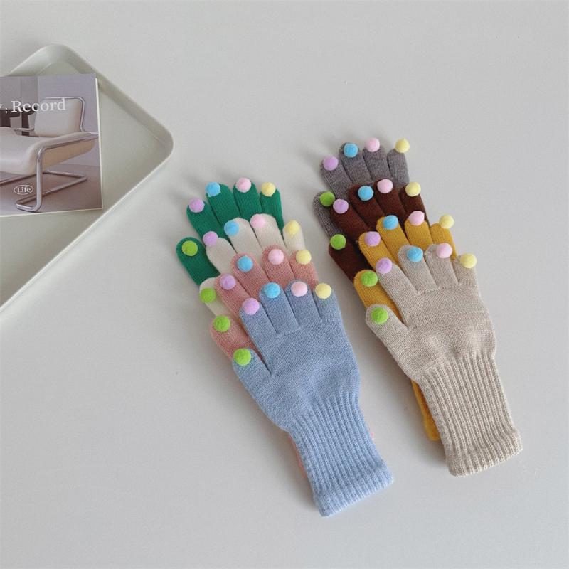 キッズ 男の子 女の子 手袋 秋冬 キャンディカラー 分指 指先出し タッチスクリーン ロング丈 保温 ニ..