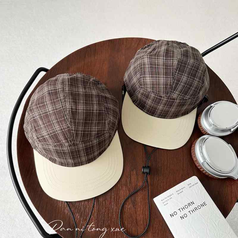 キッズ キャップ 親子 男の子 女の子 平つば レトロ チェック柄 野球スタイル 防風 遮陽 UVカット 通気..