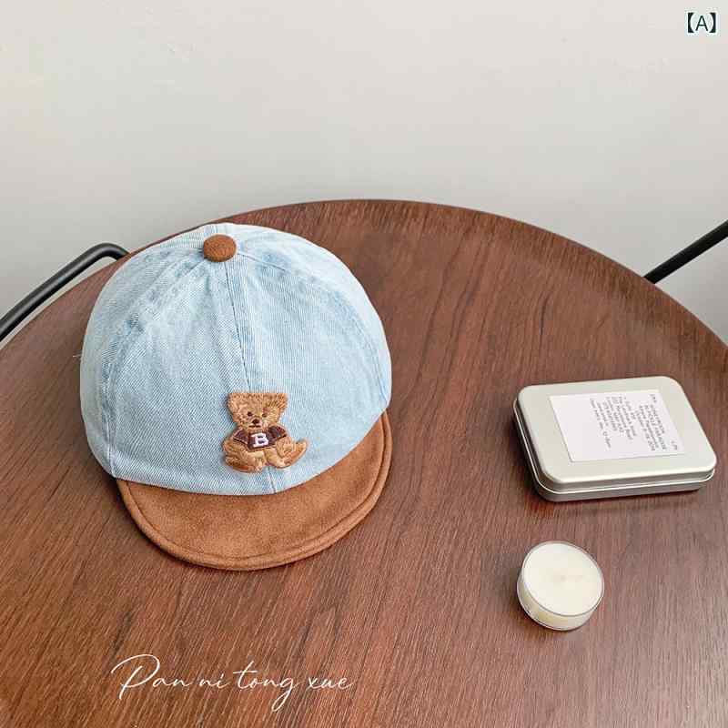 子供 男の子 女の子 野球帽 かわいい カートゥーン クマ柄 切り替え ソフト 短檐 円頂 キャップ 日よけ..