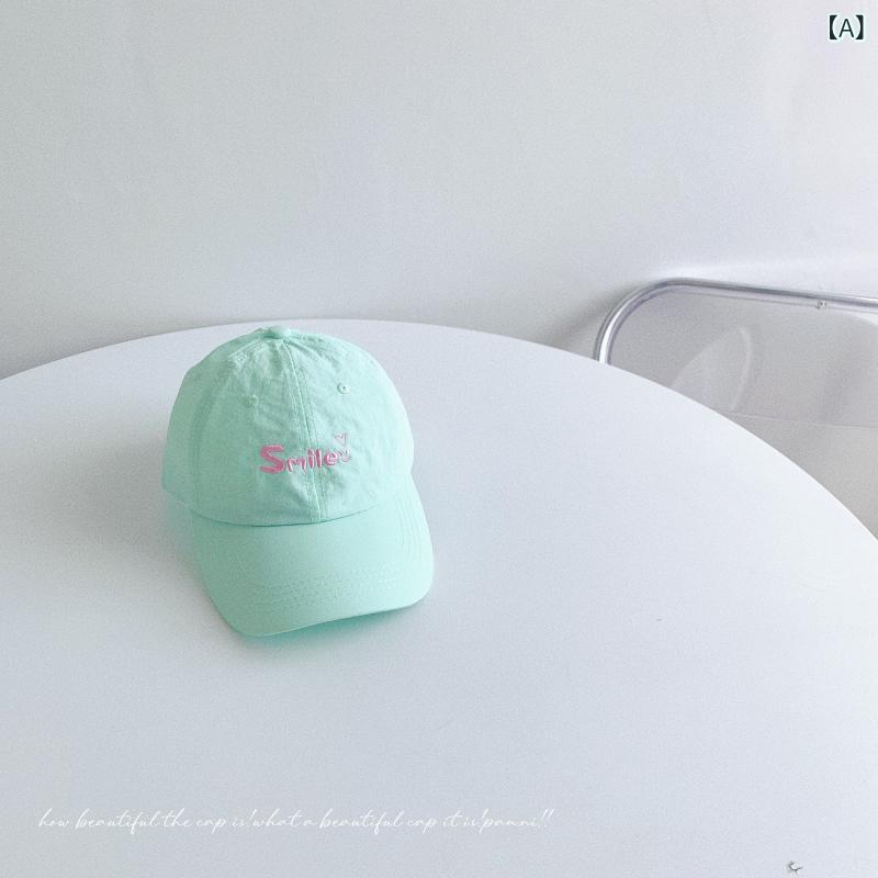 女の子 野球キャップ スマイル刺繍 速乾 通気性 防紫外線 遮陽 アウトドア 夏 ポリエステル ミント ネ..