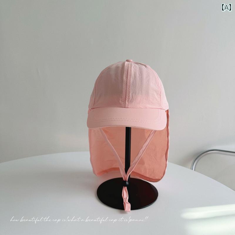 ベースボールキャップ キッズ 男の子 女の子 夏 UVカット ネックガード キャンディカラー 軽量 ビーチ アウトドア 通気 速乾 遮陽 ピンク 黒 ブルー カジュアル シンプル