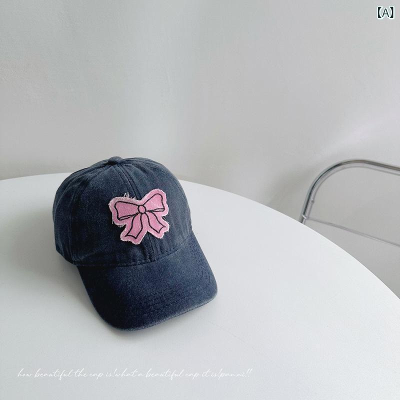 野球キャップ 女の子 男の子 リボン かわいい ロマンチック ピンク 黒 グレー 綿 通気性 防UV 遮陽 オ..