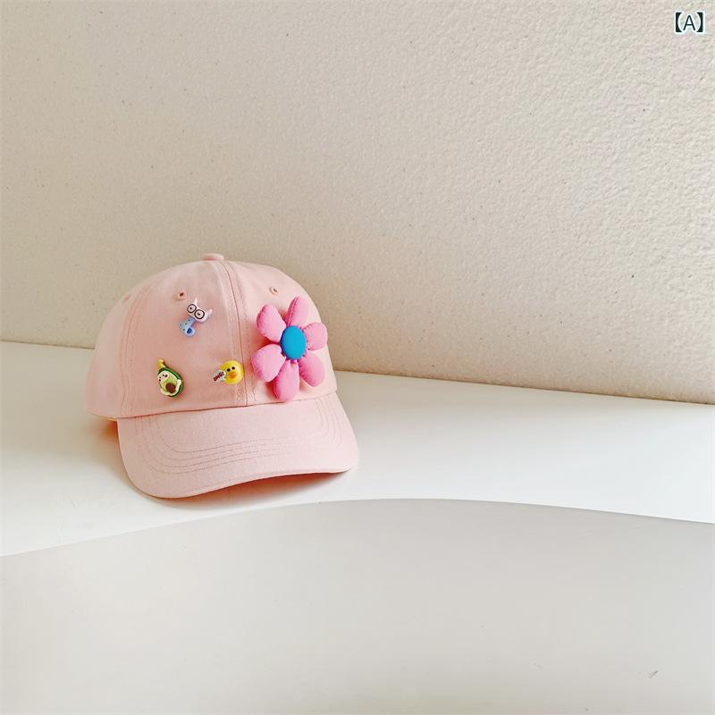 女の子 ベースボールキャップ かわいい カートゥーン 花柄 ピンク ベージュ ブラック 夏 UVカット コッ..