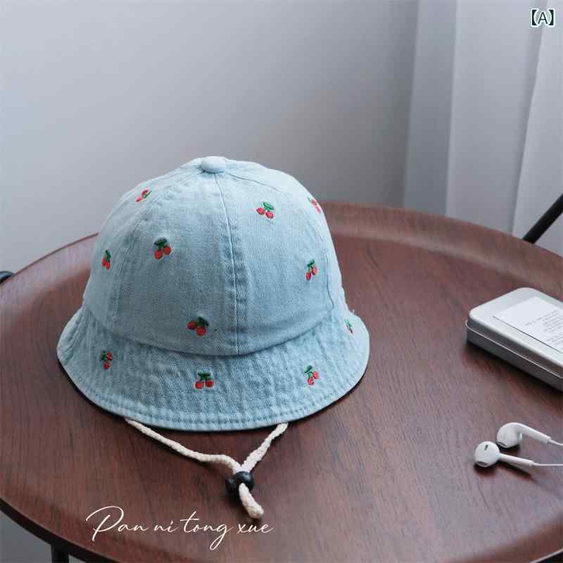 フィッシャーマンハット ベビー 男の子 女の子 デニム チェリー柄 綿素材 通気 薄手 UVカット 日よけ ..