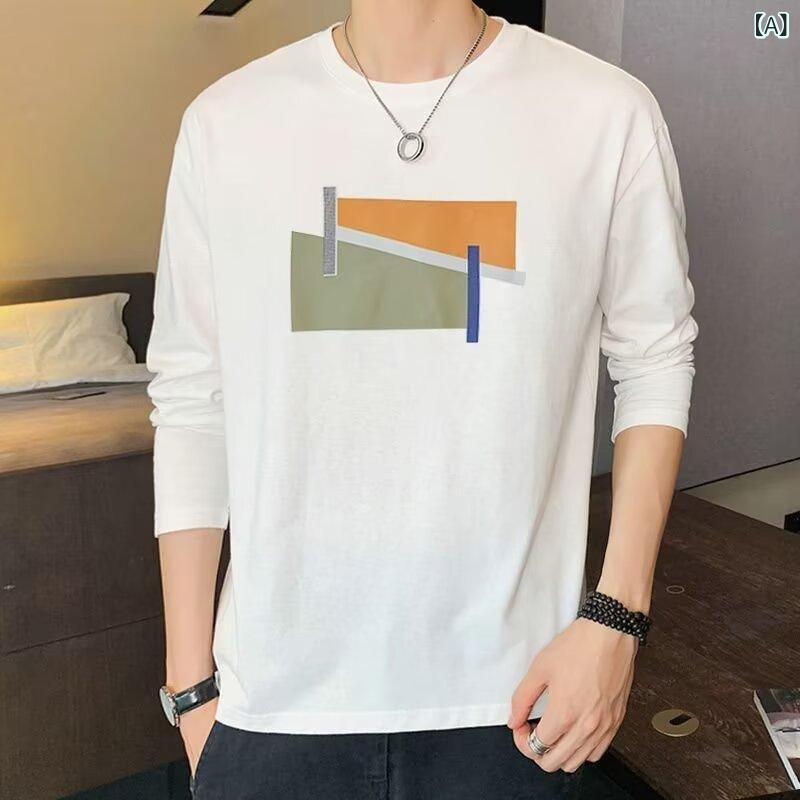 Tシャツ メンズ 長袖 プリント インナー 韓国スタイル ルーズ フィット 薄手 ポリエステル 素材 カート..