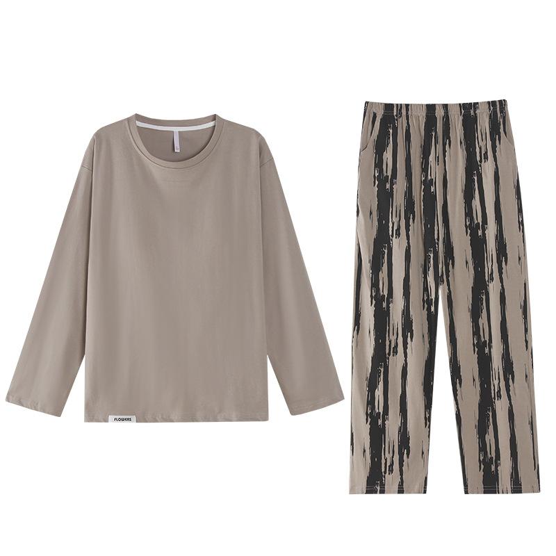 レディース パジャマ セット 長袖 丸首 綿 素材 胸パッド 付き シンプル カジュアル ホームウェア 春秋..