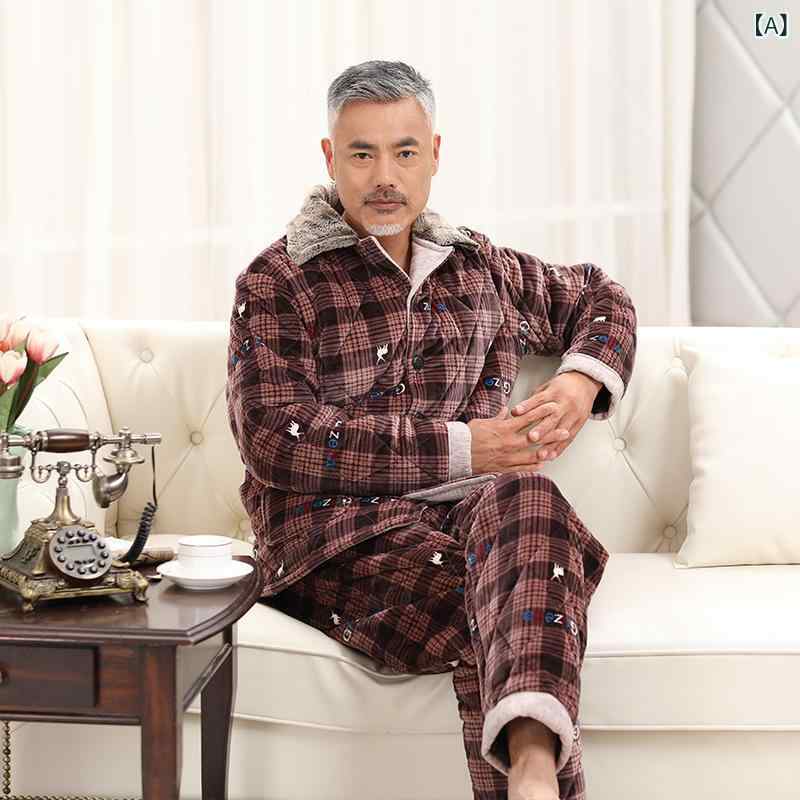 パジャマ メンズ フランネル 保暖 長袖 セット 綿素材 厚手 快適 秋冬 居家服 ブラウン 鹿柄 シンプル ..