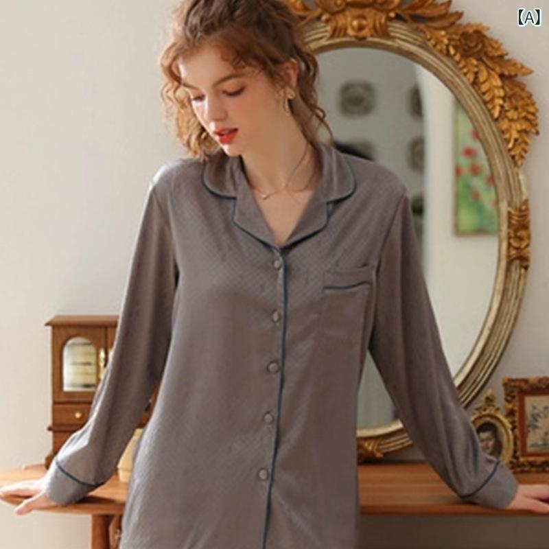 パジャマ セット メンズ レディース 長袖 ポロ襟 ホームウェア 薄手 通気性 快適 肌触り オールシーズ..