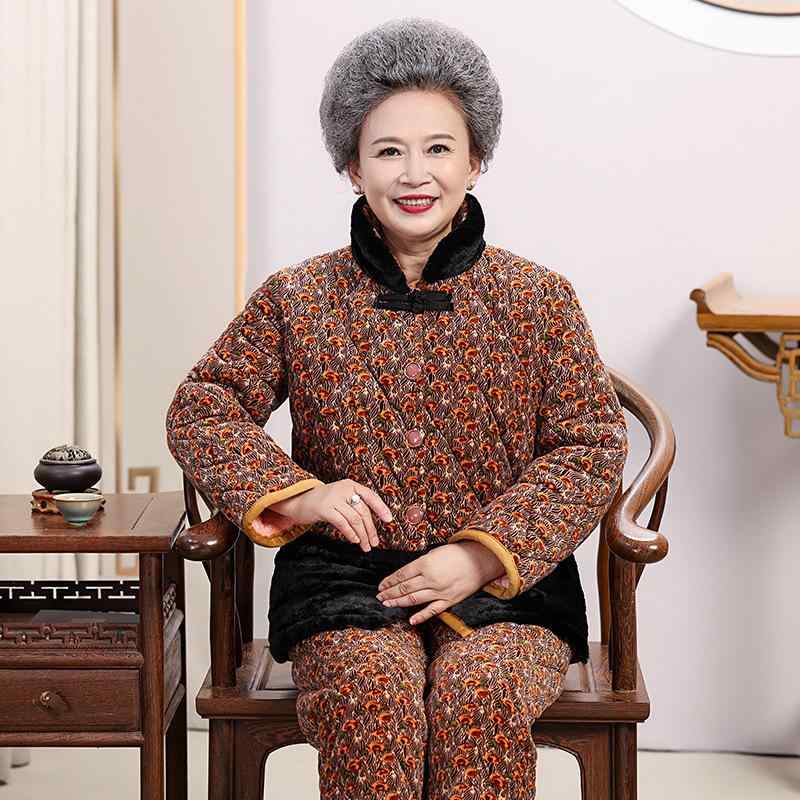 ルームウェア レディース 中高年 秋冬 暖か 厚手 フランネル 綿 ゆったり セット ブラウン 花柄 快適 リラックス ホームユース(4)