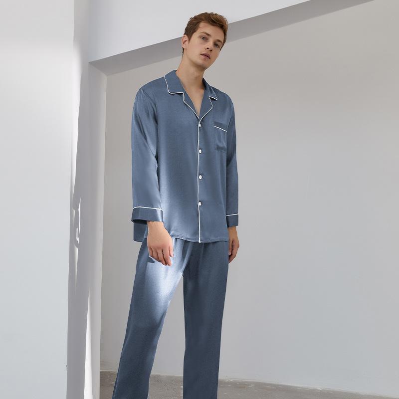 パジャマ メンズ 長袖 ロングパンツ セット 桑蚕絲 蝶刺繍 厚手 ルームウェア 秋冬 高級感 快適 肌触り..