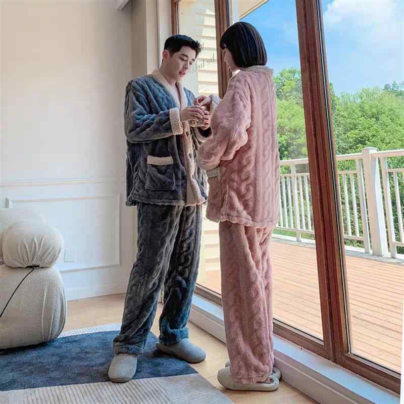 パジャマ メンズ レディース 秋冬 フランネル 厚手 長袖 長パンツ ボア 保温 快適 外出 ルームウェア ..