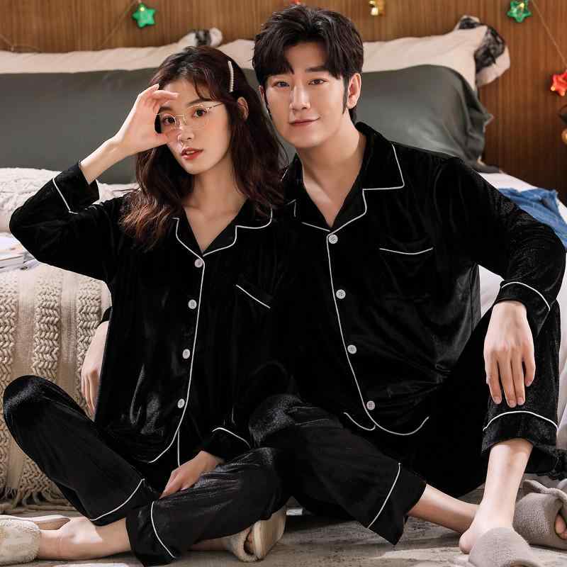 パジャマ メンズ レディース ベルベット Vネック 長袖 長ズボン 秋冬 無地 暖か 厚手 快適 ホーム リラ..