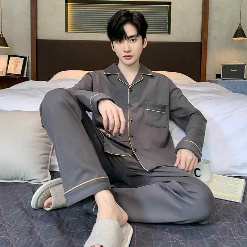 パジャマ メンズ 長袖 綿素材 オールシーズン 青年向け ルームウェア セット シンプル カジュアル ゆっ..