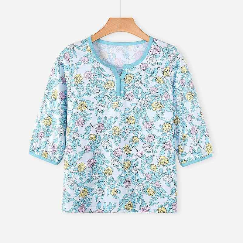 ルームウェア セット レディース 中高年 ゆったり 七分袖 綿 トップス ロングパンツ 花柄 カジュアル リラックス オールシーズン 部屋着 インナー ベースレイヤー シンプル 快適