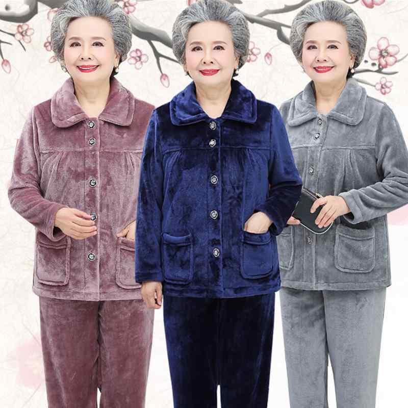パジャマ レディース 中高年 秋冬 暖か 厚手 フランネル ポリエステル セット ルームウェア 部屋着 無地 エレガント 上品 ゆったり ネイビー ワインレッド ダークグレー