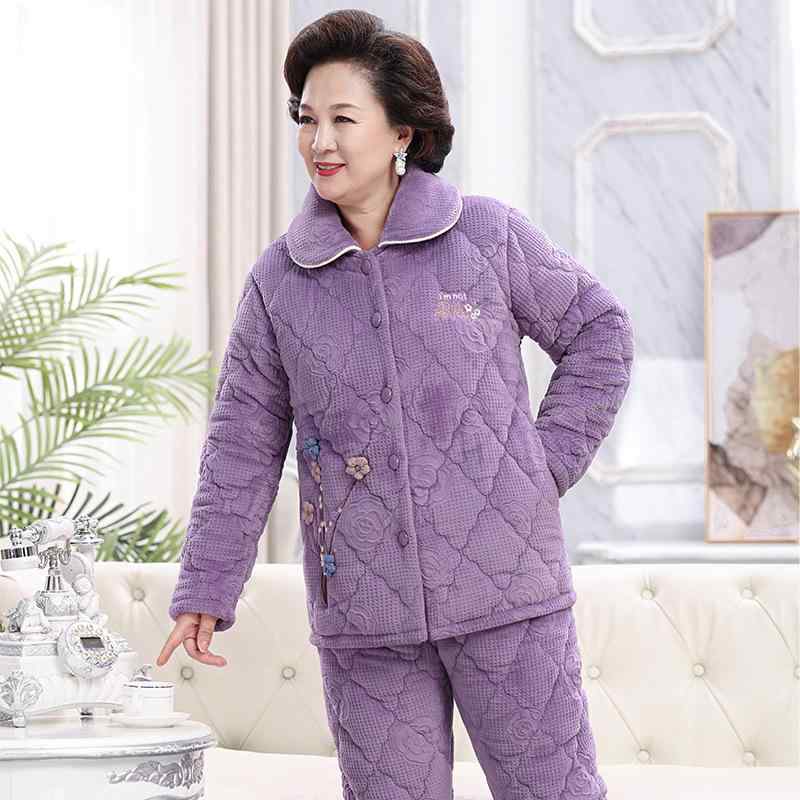 パジャマセット レディース 50代 大人向け 冬用 暖か フランネル 厚手 長袖 長ズボン 快適 ホームウェ..